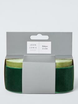 John Lewis Velvet Gift Ribbon, Green, 2x L5m, Green