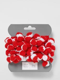 John Lewis Pom Pom Gift Trim, Red/White, 5x L2m, Red