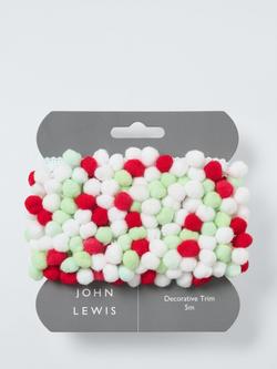 John Lewis Pom Pom Gift Trim, Red/Green/Pink, L5m, Multi