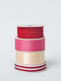 John Lewis Gift Ribbon, 4x L4m, Red/White/Pink, Red