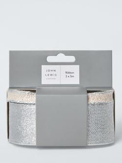 John Lewis Woven Gift Ribbon, Silver/Natural, 2x L5m, Silver