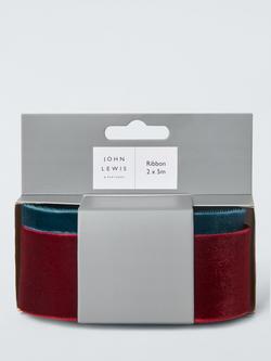 John Lewis Velvet Gift Ribbon, Burgundy/Teal, 2x L5m, Teal