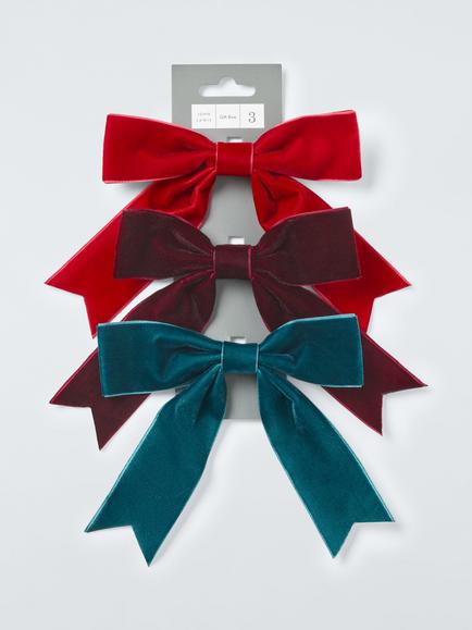 John Lewis Velvet Gift Bows, Set of 3, Red/Teal/Burgundy, Teal