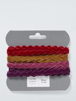 John Lewis Velvet Ric Rack Gift Ribbons, 4 x L2m, Multi