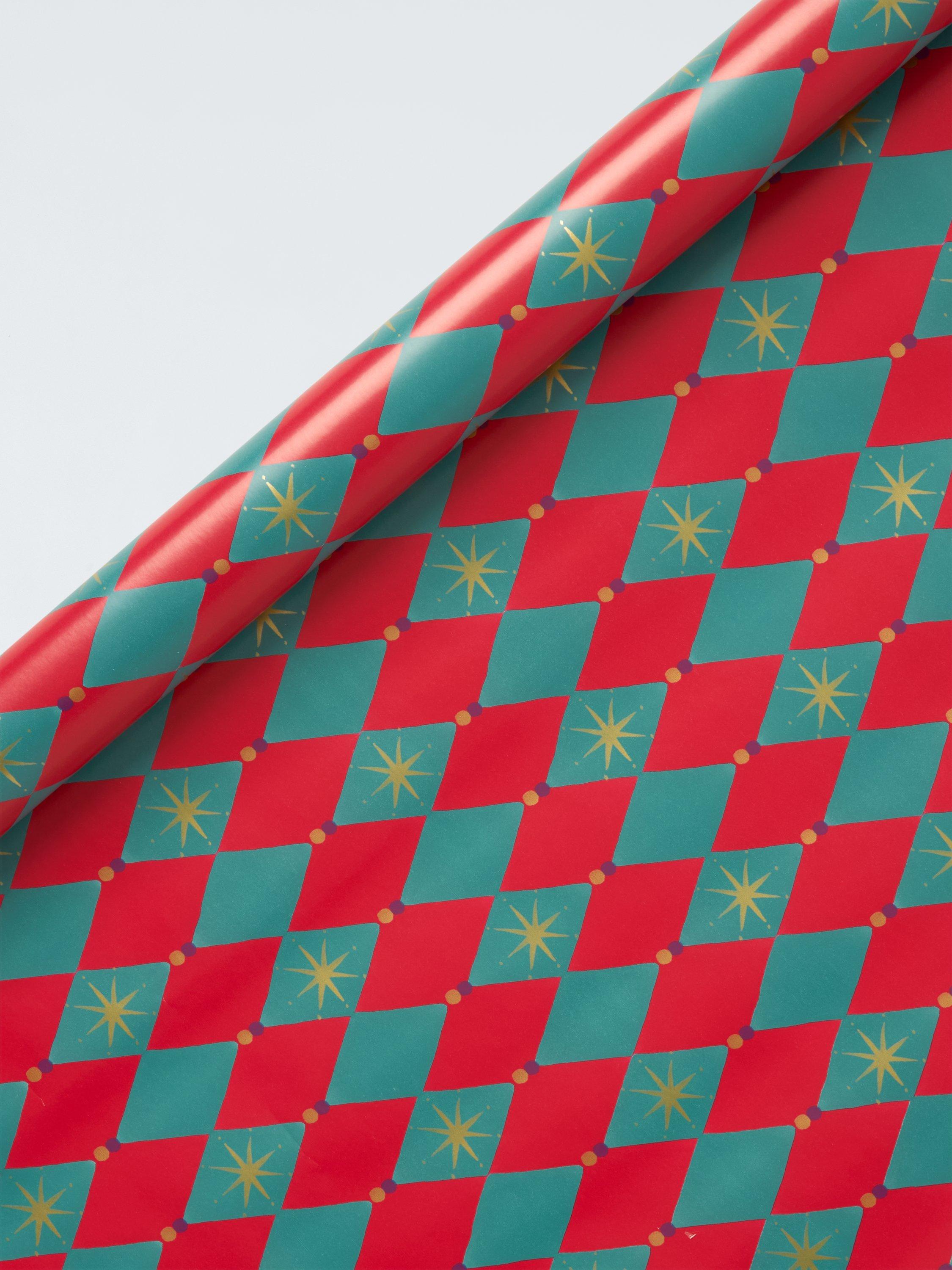 John Lewis Harlequin/Star Wrapping Paper, L4m, Teal/Red
