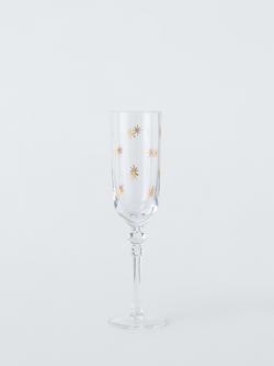 John Lewis Etched Star Glass Champagne Flute, 185ml, Gold/Clear, Gold Star