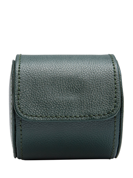 WOLF British Racing Pebble Grain Leather Single Watch Roll, Green
