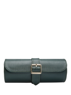WOLF British Racing Pebble Grain Leather Triple Watch Roll, Green