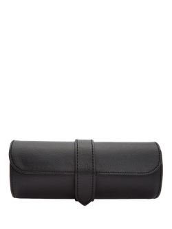 WOLF Roadster Vegan Pebble Leather Triple Watch Roll, Black, Black