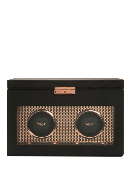 WOLF Axis Vegan Leather 2 Module Watch Winder With Storage, Copper