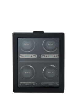 Wolf British Racing Vegan Leather 4 Module Watch Winder, Black