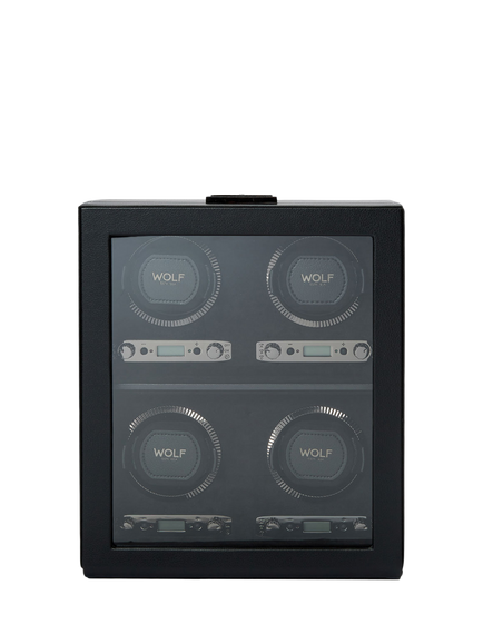 Wolf British Racing Vegan Leather 4 Module Watch Winder, Black