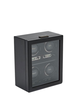 Wolf British Racing Vegan Leather 4 Module Watch Winder - view 2, Black