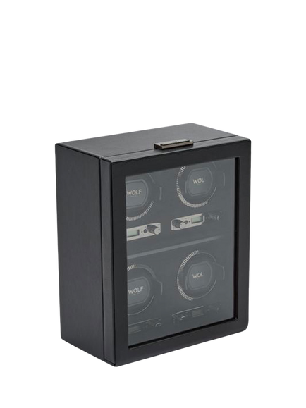 Wolf British Racing Vegan Leather 4 Module Watch Winder - view 2, Black