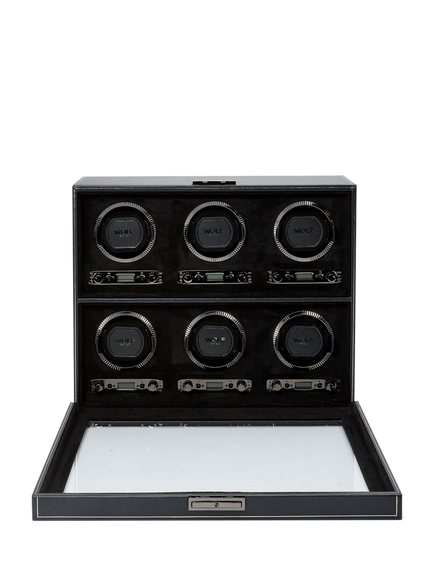 Wolf British Racing Vegan Leather 6 Module Watch Winder - view 2, Black