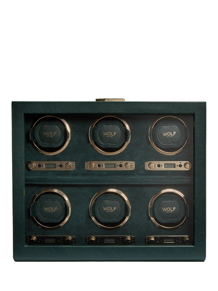 Wolf British Racing Vegan Leather 6 Module Watch Winder, Green
