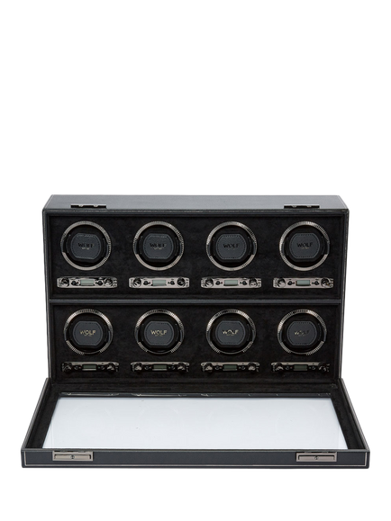 Wolf British Racing Vegan Leather 8 Module Watch Winder - view 2, Black