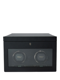 WOLF British Racing Vegan Leather 2 Module Watch Winder With Storage, Black