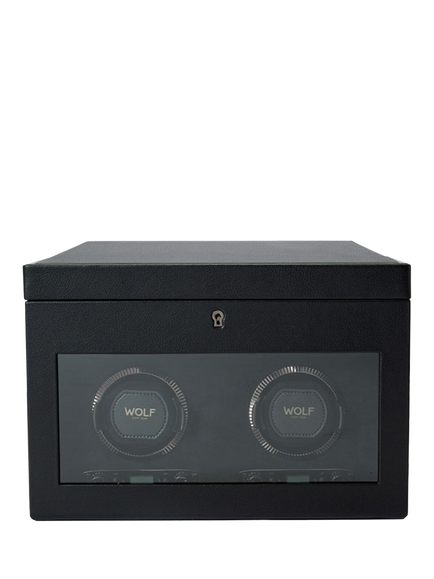 WOLF British Racing Vegan Leather 2 Module Watch Winder With Storage, Black