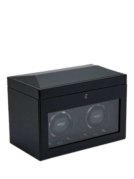 WOLF British Racing Vegan Leather 2 Module Watch Winder With Storage - view 2, Black