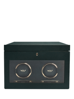 WOLF British Racing Vegan Leather 2 Module Watch Winder With Storage, Green