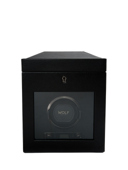 WOLF British Racing Vegan Leather 1 Module Watch Winder With Storage, Black