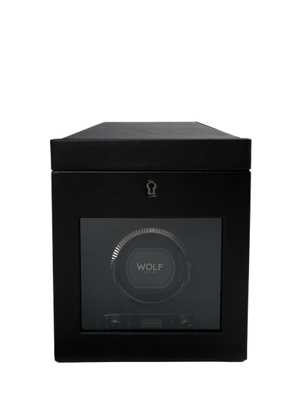 WOLF British Racing Vegan Leather 1 Module Watch Winder With Storage, Black