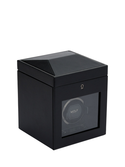 WOLF British Racing Vegan Leather 1 Module Watch Winder With Storage - view 2, Black