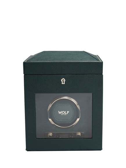 WOLF British Racing Vegan Leather 1 Module Watch Winder With Storage, Green