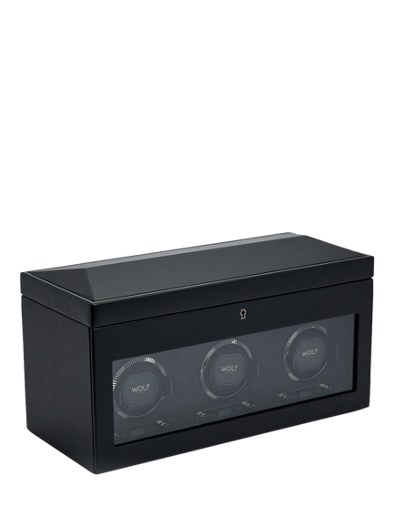 WOLF British Racing Vegan Leather 3 Module Watch Winder With Storage - view 2, Black