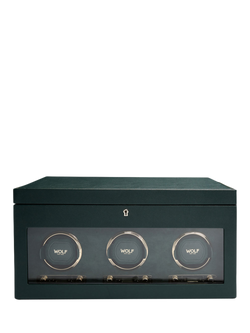 WOLF British Racing Vegan Leather 3 Module Watch Winder With Storage, Green