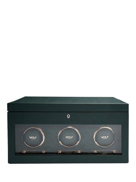WOLF British Racing Vegan Leather 3 Module Watch Winder With Storage, Green