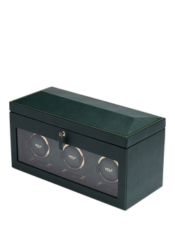 WOLF British Racing Vegan Leather 3 Module Watch Winder With Storage - view 2, Green