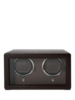 WOLF Cub Vegan Leather 2 Module Watch Winder With Cover, Brown