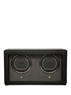 WOLF Cub Vegan Leather 2 Module Watch Winder With Cover, Black