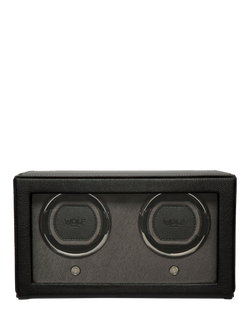 WOLF Cub Vegan Leather 2 Module Watch Winder With Cover, Black