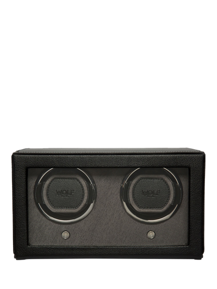WOLF Cub Vegan Leather 2 Module Watch Winder With Cover, Black