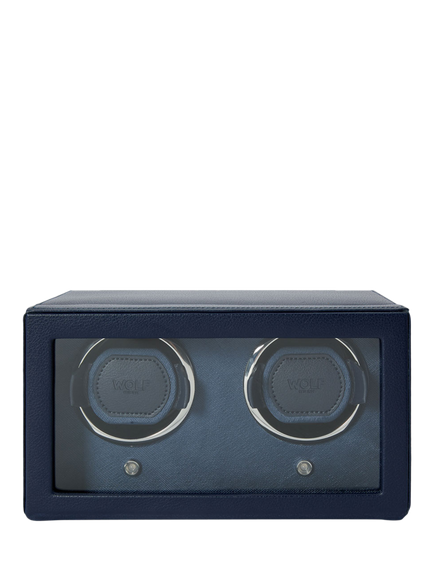 WOLF Cub Vegan Leather 2 Module Watch Winder With Cover, Navy