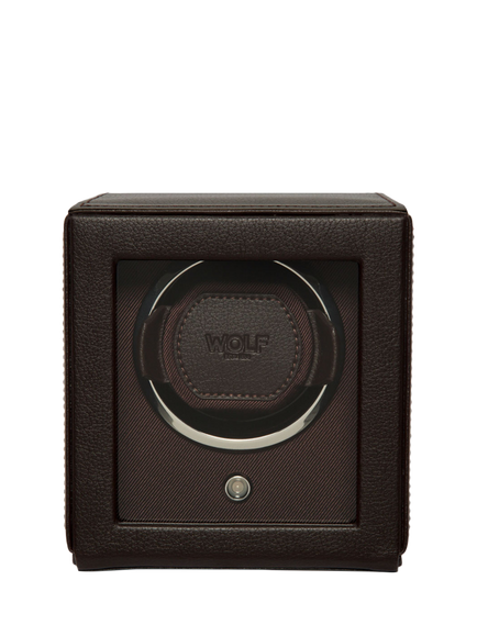 WOLF Cub Vegan Leather 1 Module Watch Winder With Cover, Brown