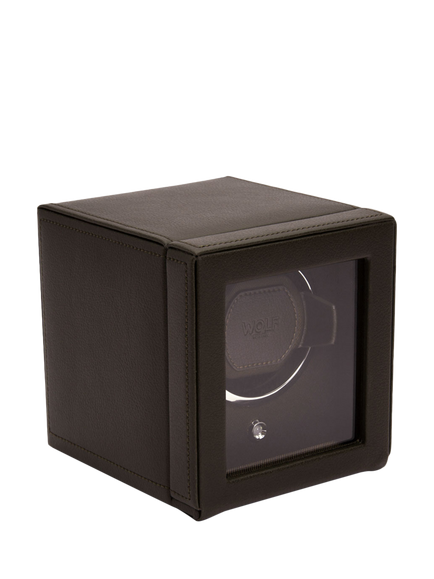 WOLF Cub Vegan Leather 1 Module Watch Winder With Cover - view 2, Brown