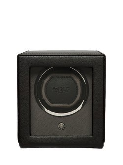 WOLF Cub Vegan Leather 1 Module Watch Winder With Cover, Black