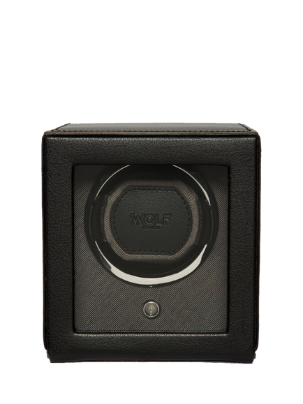 WOLF Cub Vegan Leather 1 Module Watch Winder With Cover, Black