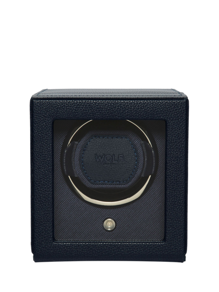 WOLF Cub Vegan Leather 1 Module Watch Winder With Cover, Navy