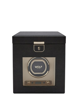 WOLF Palermo 1 Module Leather Watch Winder and Jewellery Box, Black Anthracite