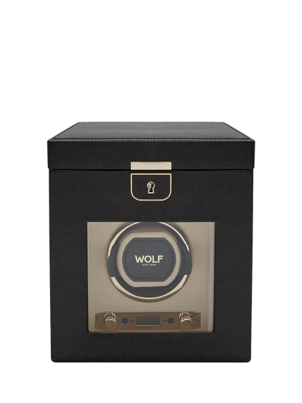 WOLF Palermo 1 Module Leather Watch Winder and Jewellery Box, Black Anthracite