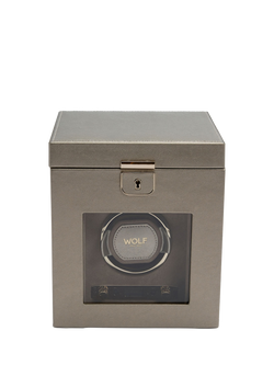 WOLF Palermo 1 Module Leather Watch Winder and Jewellery Box, Pewter