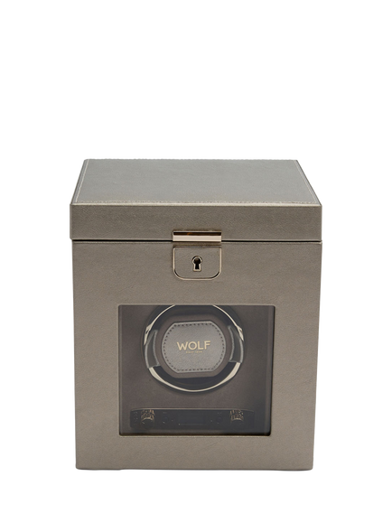 WOLF Palermo 1 Module Leather Watch Winder and Jewellery Box, Pewter