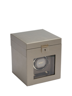 WOLF Palermo 1 Module Leather Watch Winder and Jewellery Box - view 2, Pewter