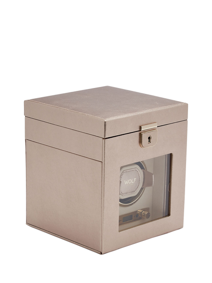 WOLF Palermo 1 Module Leather Watch Winder and Jewellery Box - view 2, Rose Gold