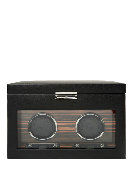 WOLF Roadster 2 Module Vegan Leather Watch Winder With Storage, Black, Black